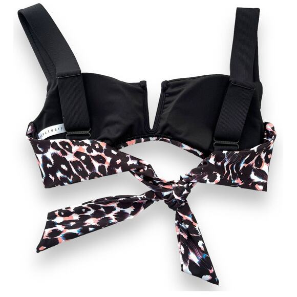 Sanctuary Stay Cool Leopard Print V-Wire Bralette Swim Top | Size S, Black Multi - Picture 10 of 11